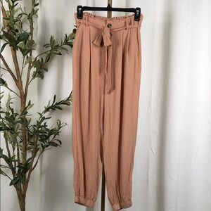 American Eagle Outfitters Mauve Tie-Waist Linen Blend Joggers Sz S (B1)
